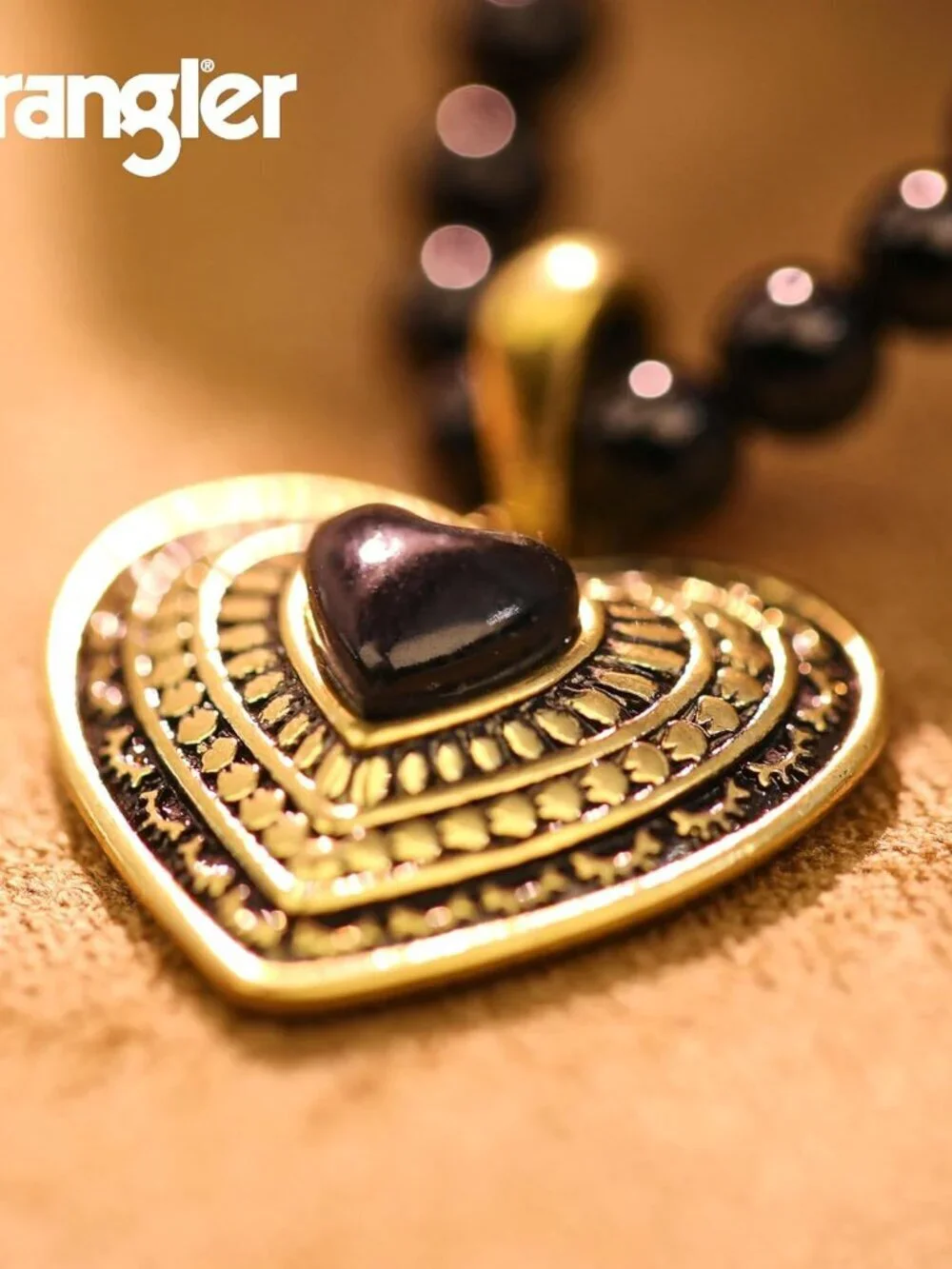 Women's Black 1 Western Gold Plated Wrangler Heart Turquoise Pendant Necklace